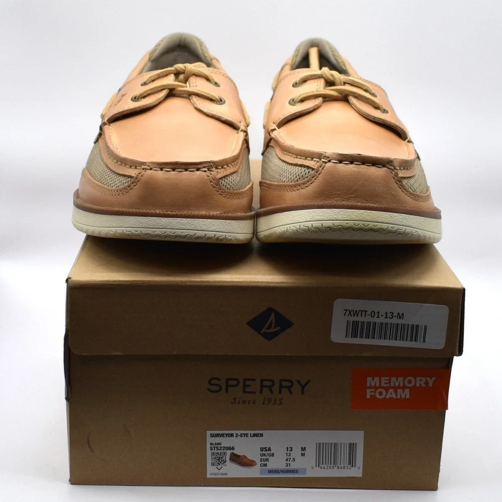 Sperry Top-Sider Surveyor 2-Eye Linen Leather Boat Shoes Size 13 Tan STS22066